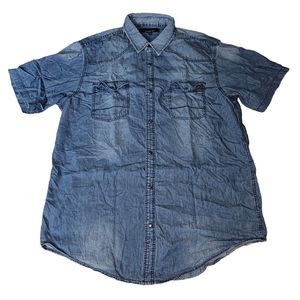 Coastal Cowgirl Chambray Denim Pearl Snap Shirt Western Boho XXL